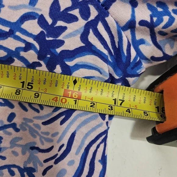 Lilly Pulitzer Haydn Mini Dress Short Puff Sleeve Blue Oceanscape Print Pink - Picture 8 of 8